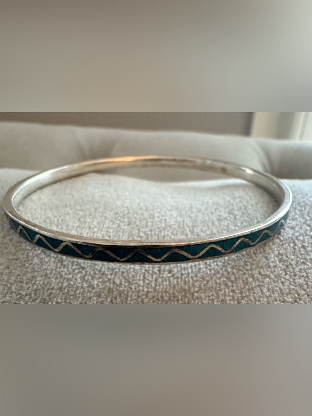 Silver Teal Enamel Bangle Bracelet